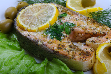 Baked salmon steak