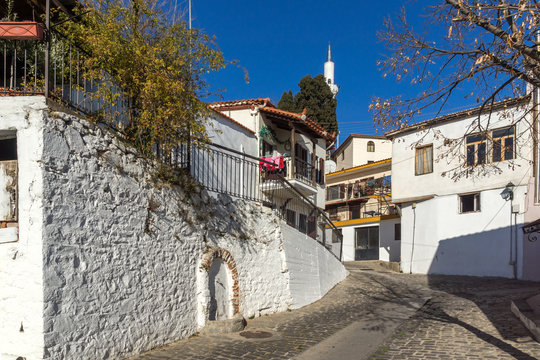 Street and mosque in old town of Xanthi, East Macedonia and Thrace, Greece
