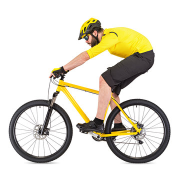 Mountainbiker / cyclist on yellow bike / Mountainbiker Radfahrer Radsportler auf gelbem Mountainbike