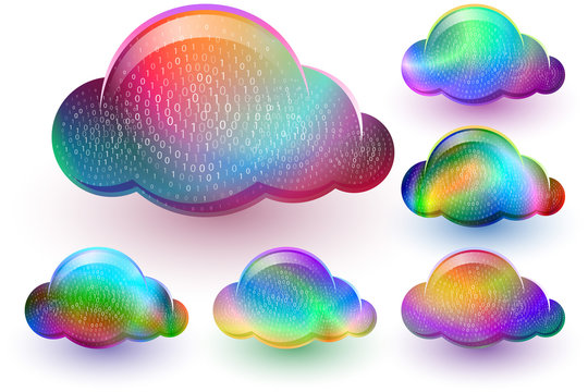 Cloud computing technology with binary code data; Vector icons set EPS10