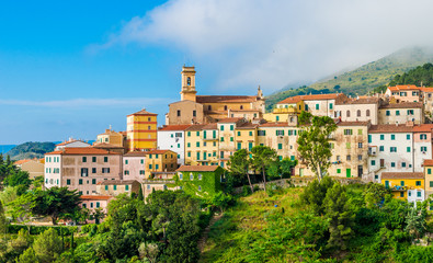 Fototapeta na wymiar Beautiful cityscape over Rio nell`Elba village on Elba island, Tuscany region, Italy