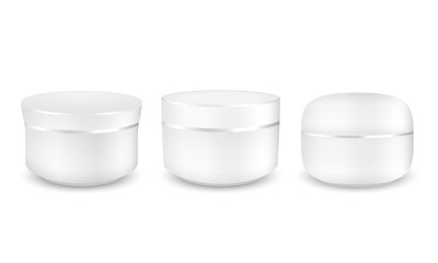 Set of white mockup round packaging of cream
