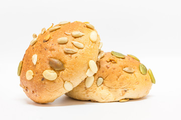 Whole wheat bread on white background