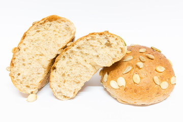 Whole wheat bread on white background
