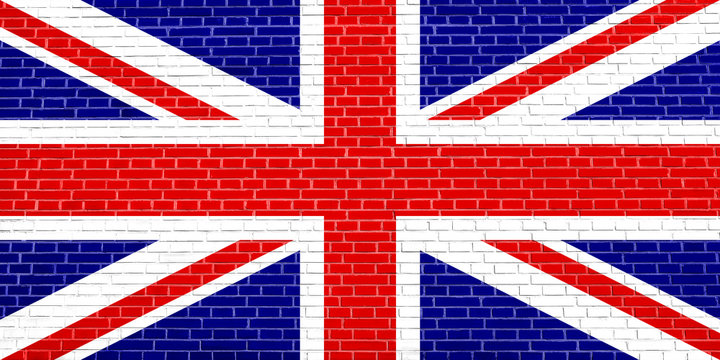 Flag of the United Kingdom on brick wall texture background
