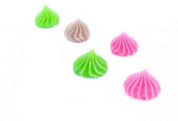 Colorful sweet candy on white background, selective focus