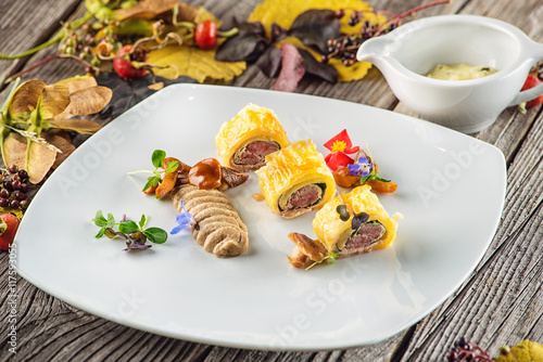 Exclusive Puff Pastry Appetizer With Meat Pie Decorated With