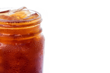 Closeup ice of americano on white background