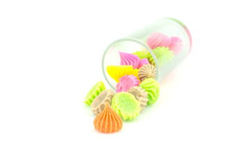 Aalaw candy, colorful Thai dessert with sugar crust and soft chewy inside made from flour,selective focus