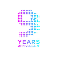 9 years anniversary with a circle,dotted,digital,technology logo
