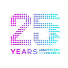 25 years anniversary with a circle,dotted,digital,technology logo