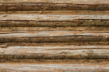 Horizontal photo of vintage wood background. Grunge wooden weathered oak or pine textured planks of aged brown color.