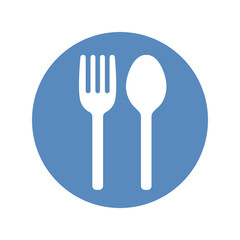 Fork and spoon icon placed in blue circle