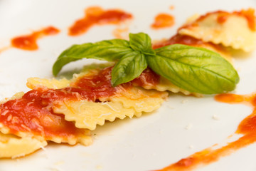 Tortelli ripieni al sugo, formaggio e basilico