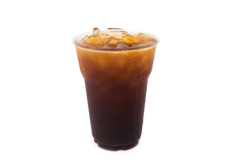 Closeup ice of americano on white background