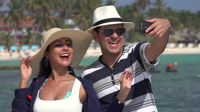 Happy Tourists Selfie On Vacation