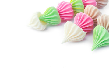 Colorful sweet candy on white background, selective focus