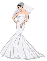 Elegante Braut in weißem Hochzeitskleid