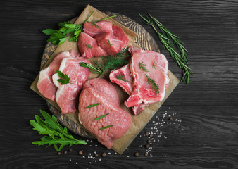 Assorted of cuts and portions raw fresh red meat