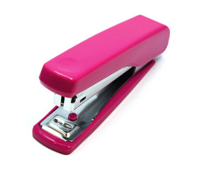 Pink stapler isolated on white background