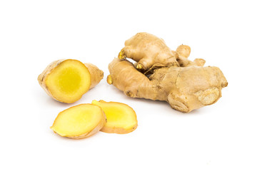 Fresh ginger on white background,raw material for cooking