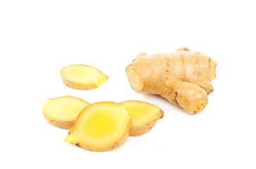 Fototapeta na wymiar Fresh ginger on white background,raw material for cooking