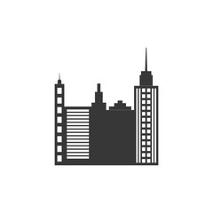 city silhouette urban building towers icon. Isolated and flat illustration. Vector graphic