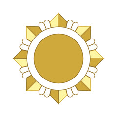 Medal award icon. Gold star order, isolated on white background. Medallion design element. Golden emblem. Blank for certificate, winner, decoration. Symbol of first, success, win. Vector illustration