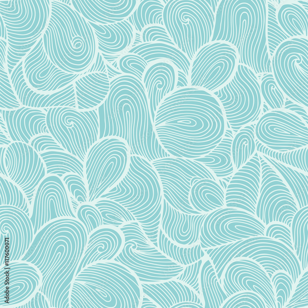 Poster blue wave seamless vector pattern background with abstract ornaments