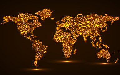 Abstract glowing world map. Vector illustration. Eps10