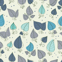 Seamless pattern of hand-drawn and colored leaves.Vector graphics .