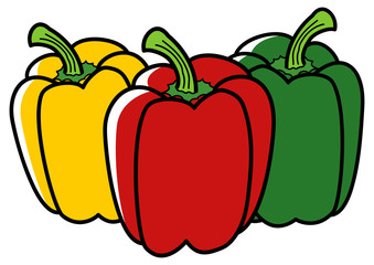 Graphic illustration of paprika in three different colors