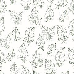 Seamless pattern of hand-drawn leaves.Vector graphics .