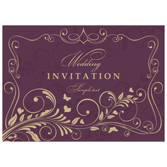 Invitation cards in an old-style gold and vinous.