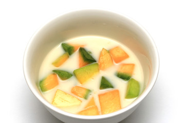 Musk melon with coconut milk isolated, Thai dessert