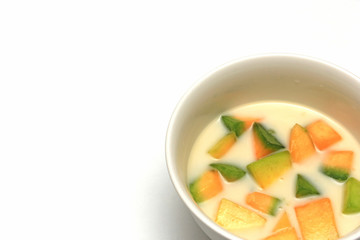 Musk melon with coconut milk isolated, Thai dessert
