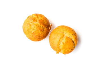 Banana cupcake on white background, food and drink concept