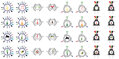 Fototapeta premium music instruments vector include guitar, cello, piano, drums with many types of jack and connection concept 