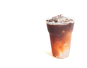 Closeup ice of americano on white background
