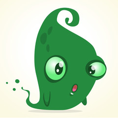 Cute cartoon green ghost. Vector Halloween monster character isolated