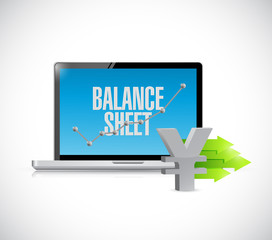 Yen business balance sheet on computer screen