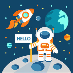 Naklejka premium Astronaut on the moon in flat style, vector illustration, outer space