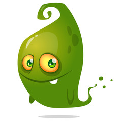 Cute cartoon green ghost. Vector Halloween monster character isolated