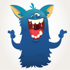 Cute cartoon monster. Vector Halloween bigfoot character for postcard