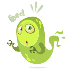 Cute cartoon green ghost. Vector Halloween monster character isolated