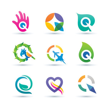 Set of Abstract Letter Q Logo - Vibrant and Colorful Icons Logos