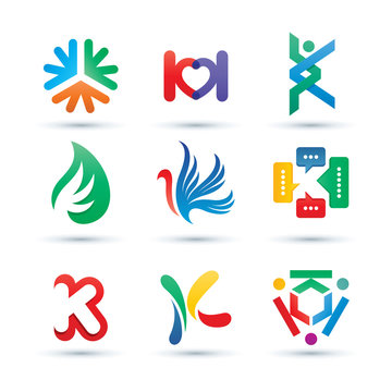 Set of Abstract Letter K Logo - Vibrant and Colorful Icons Logos