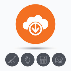 Download from cloud icon. Data storage sign.