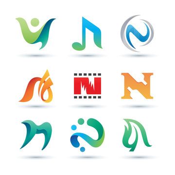 Set of Abstract Letter N Logo - Vibrant and Colorful Icons Logos