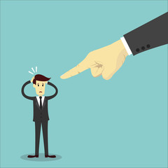 Hand pointing to blame businessman